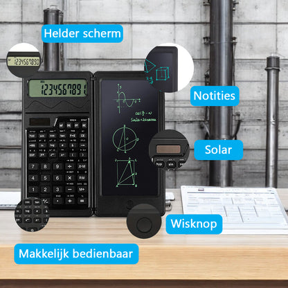 Wetenschappelijke Solar Rekenmachine Met Digitale Notitieblok En Pen - Zwart - Grafische - Groot - Grote Toetsen - Bureau - School - Studie - Studenten - Kantoor - Schrijven - Kladblok
