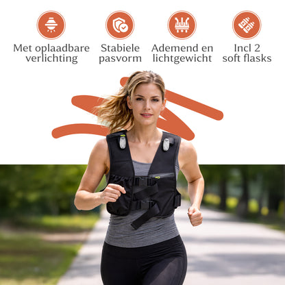 Hardloopvest Met Verlichting - 2 Drinkflessen - Hydratatievest
