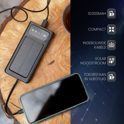 Pocket Mini Solar Powerbank 10000 mAh - Met Ingebouwde Kabels