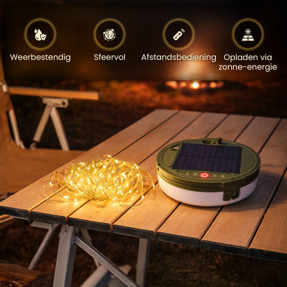 Solar Camping Lichtsnoer Met Afstandsbediening - Warm-Wit - USB-Oplaadbaar