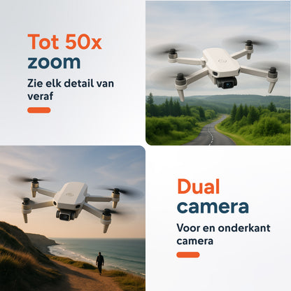 Dual Camera Drone -Incl 2 Accu's En Case - Grijs - Kinder - Voor Kinderen - Bestuurbare FPV Mini - Volwassenen - Buiten - Speelgoed - RC - E88