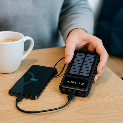 Pocket Mini Solar Powerbank 10000 mAh - Met Ingebouwde Kabels