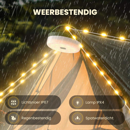 Solar Camping Lichtsnoer Met Afstandsbediening - Warm-Wit - USB-Oplaadbaar