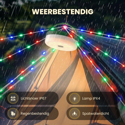 Solar Camping Lichtsnoer Met Afstandsbediening - Warm-Wit+Kleur  - 10M - USB-Oplaadbaar