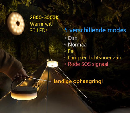 Solar Camping Lichtsnoer Met Afstandsbediening - 10 Meter - IP67 Waterdicht - Oprolbaar - Oplaadbaar - Warm-Wit - Verlichting Buiten Slinger - Lampjes - Lampenslinger - Kampeerlamp - Tentlamp