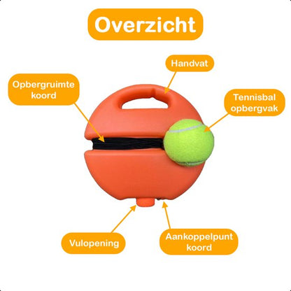 Tennispaal - Tennistrainer - Set Met Elastiek En Tennisbal - Oranje - Voor In de Tuin Kinderen - Classic - Pro - Vakantie - Volwassenen