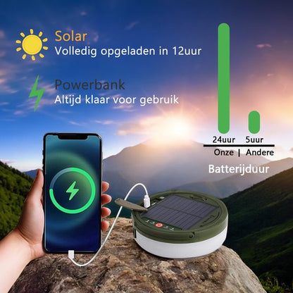 Solar Camping Lichtsnoer Met Afstandsbediening - 10 Meter - IP67 Waterdicht - Oprolbaar - Oplaadbaar - Warm-Wit - Verlichting Buiten Slinger - Lampjes - Lampenslinger - Kampeerlamp - Tentlamp