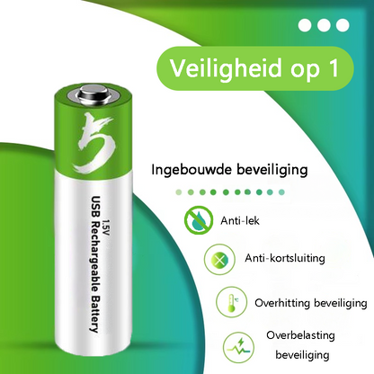 AAA USB-C Oplaadbare Batterijen - 4-Pack - 1.5V - 550mWh - Li-ion - Lithium