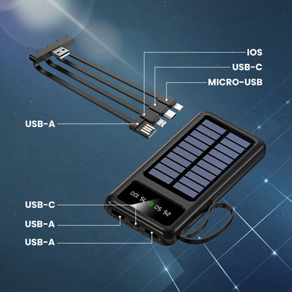 Pocket Mini Solar Powerbank 10000 mAh - Met Ingebouwde Kabels