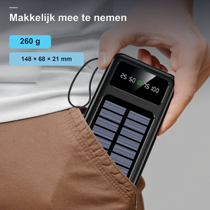 Pocket Mini Solar Powerbank 10000 mAh - Met Ingebouwde Kabels
