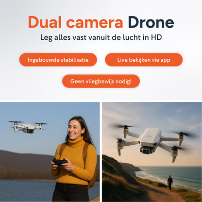 Dual Camera Drone -Incl 2 Accu's En Case - Grijs - Kinder - Voor Kinderen - Bestuurbare FPV Mini - Volwassenen - Buiten - Speelgoed - RC - E88