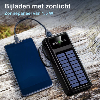 Pocket Mini Solar Powerbank 10000 mAh - Met Ingebouwde Kabels