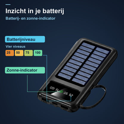 Pocket Mini Solar Powerbank 10000 mAh - Met Ingebouwde Kabels