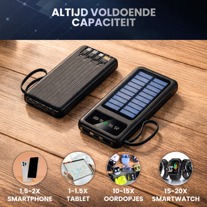 Pocket Mini Solar Powerbank 10000 mAh - Met Ingebouwde Kabels