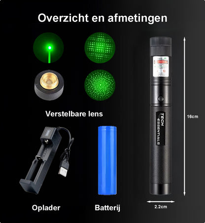 Laserpen Groen - Klasse II - Oplaadbaar - Inclusief Batterijen En Oplader - Vergrendelbaar | Pointer - Gadget - Lichtjes