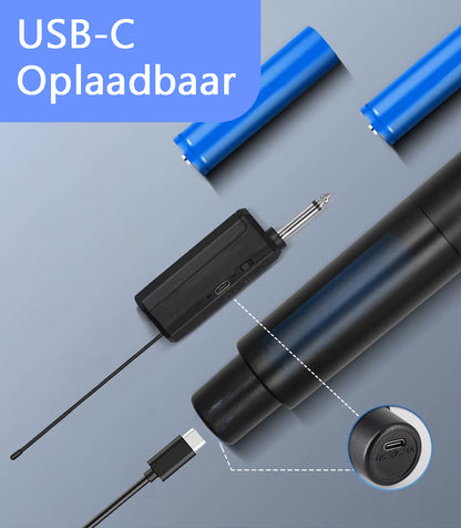 2 Stuks - Draadloze Microfoonset - VHF - USB-C Oplaadbaar - Plug & Play - Karaoke - Studio - 3.5-6.3mm Jack - ASMR - Geschikt Voor Partybox