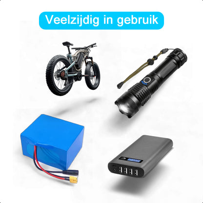 4-Slots Batterijoplader USB-C Met 4x 18650 Oplaadbare Batterijen - 2600mAh 3.6V - 10440/18650 - Li-ion - Flat Top - Houder - Accu - Lithium