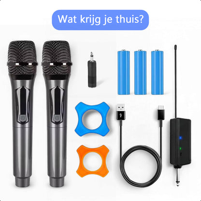 2 Stuks - Draadloze Microfoonset - VHF - USB-C Oplaadbaar - Plug & Play - Karaoke - Studio - 3.5-6.3mm Jack - ASMR - Geschikt Voor Partybox