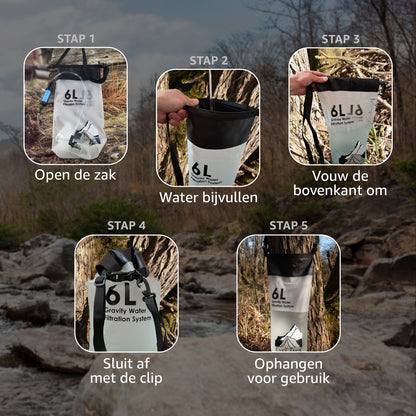 Waterfilter Zwaartekracht Gevoed - 6L Waterzak - Drinkwater - Overleving - Survival