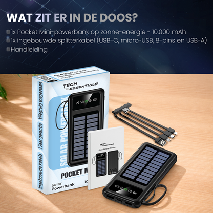 Pocket Mini Solar Powerbank 10000 mAh - Met Ingebouwde Kabels