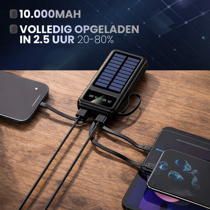 Pocket Mini Solar Powerbank 10000 mAh - Met Ingebouwde Kabels