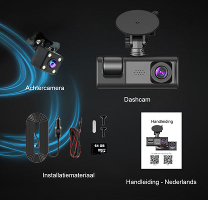 Dual Dashcam S1 Voor Auto - Met Achteruitrijcamera Universeel - Full HD - Met 64GB Micro SD-Kaart - Met Nachtzicht - Voor En Achter