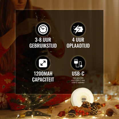 Camping Lichtsnoer Oprolbaar - Warm-Wit - 10M - USB-Oplaadbaar
