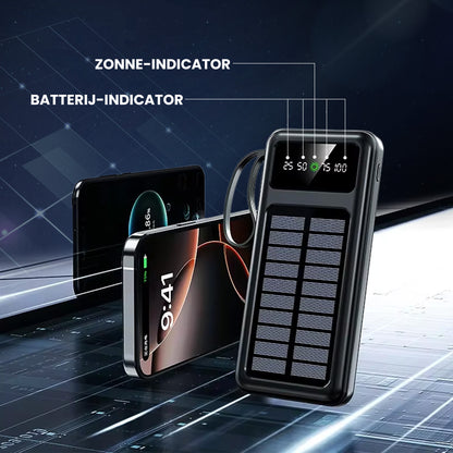 Pocket Mini Solar Powerbank 10000 mAh - Met Ingebouwde Kabels