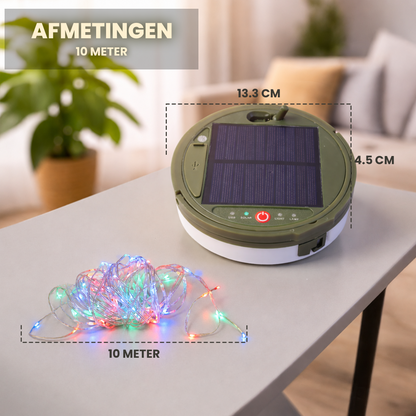 Solar Camping Lichtsnoer Met Afstandsbediening - Warm-Wit+Kleur  - 10M - USB-Oplaadbaar