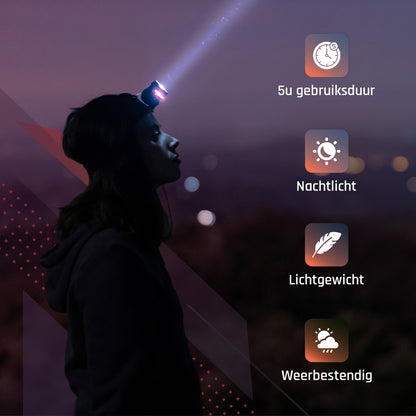 Hoofdlamp Ultra Light LED Oplaadbaar - Wit En Rood Licht - 150Lumen - Kantelbaar