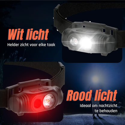 Hoofdlamp Ultra Light LED Oplaadbaar - Wit En Rood Licht - 150Lumen - Kantelbaar