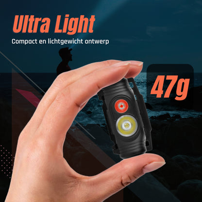 Hoofdlamp Ultra Light LED Oplaadbaar - Wit En Rood Licht - 150Lumen - Kantelbaar
