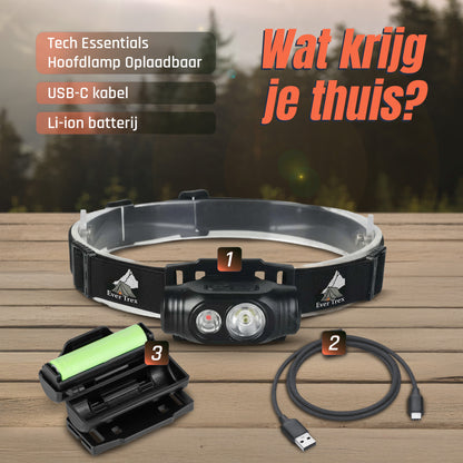 Hoofdlamp Ultra Light LED Oplaadbaar - Wit En Rood Licht - 150Lumen - Kantelbaar