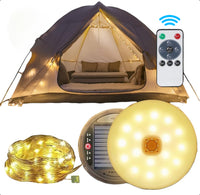 Solar Camping Lichtsnoer Met Afstandsbediening - 10 Meter - IP67 Waterdicht - Oprolbaar - Oplaadbaar - Warm-Wit