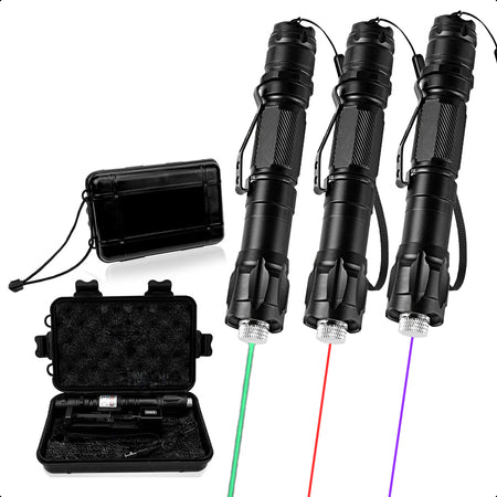 3-Pack Professionele Laserpen Set Groen/Rood/Paars - Klasse II - Met Case - Oplaadbaar - Inclusief Batterijen En Oplader - Extra Krachtig