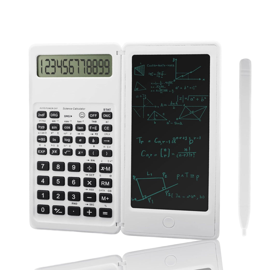 Wetenschappelijke Rekenmachine Met Digitale Notitieblok En Pen - Wit - Grafische - Groot - Grote Toetsen - Bureau - School - Studie - Studenten - Kantoor - Schrijven - Kladblok