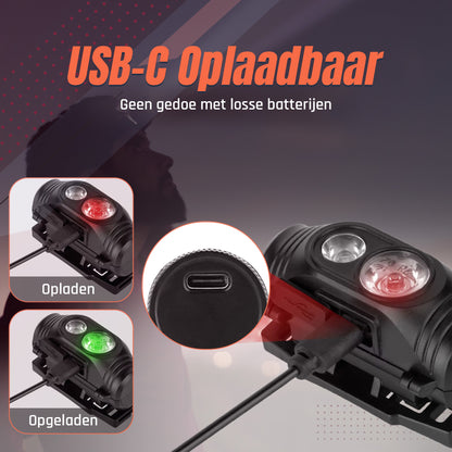 Hoofdlamp Ultra Light LED Oplaadbaar - Wit En Rood Licht - 150Lumen - Kantelbaar